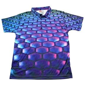 Ladies Play Loud Golf (PLG) Multicolor Hexagon Pattern Polo Golf Shirt Large
